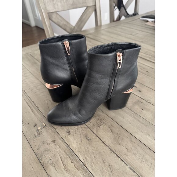 ALEXANDER WANG Gabi Black Leather Booties Rose Gold Cutout Heel Ankle Boots 37 - Picture 10 of 11